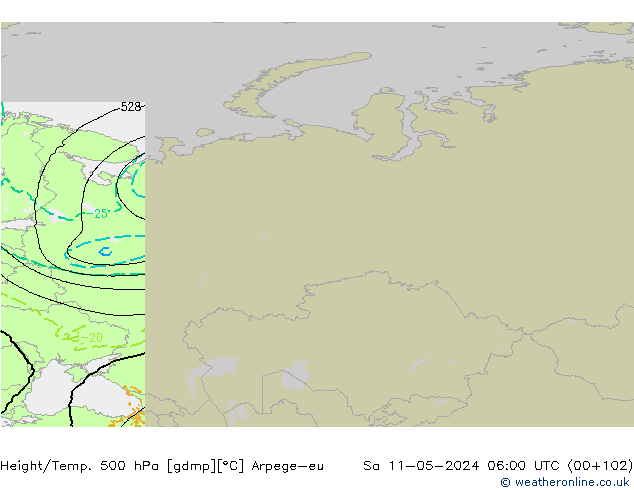 Height/Temp. 500 hPa Arpege-eu Sa 11.05.2024 06 UTC