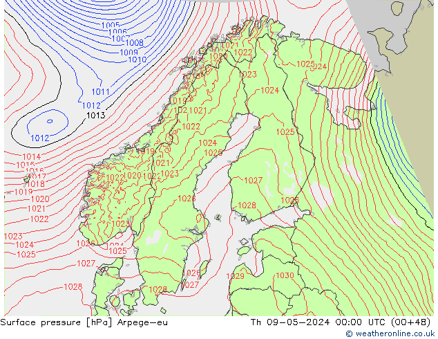 Surface pressure Arpege-eu Th 09.05.2024 00 UTC