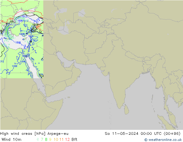 High wind areas Arpege-eu Sa 11.05.2024 00 UTC
