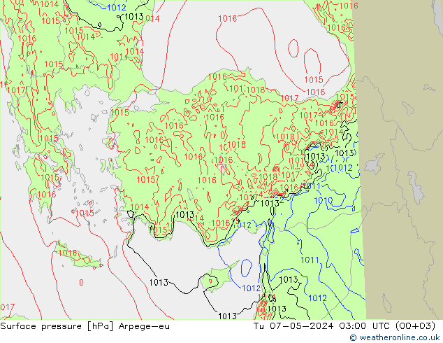 приземное давление Arpege-eu вт 07.05.2024 03 UTC