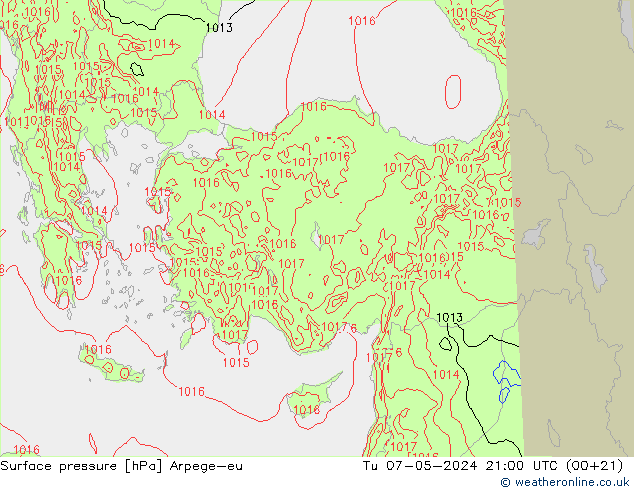 Surface pressure Arpege-eu Tu 07.05.2024 21 UTC