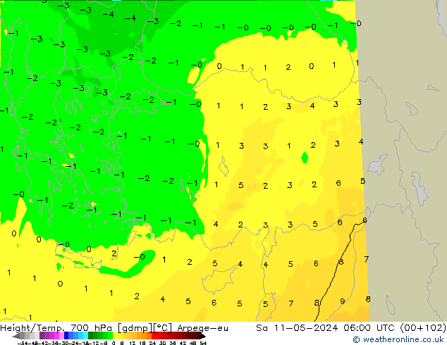 Height/Temp. 700 hPa Arpege-eu Sa 11.05.2024 06 UTC