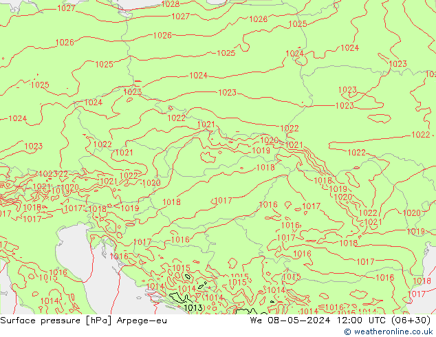 pression de l'air Arpege-eu mer 08.05.2024 12 UTC