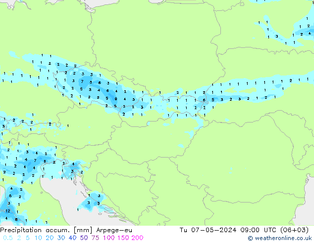 Precipitation accum. Arpege-eu  07.05.2024 09 UTC