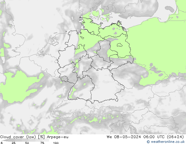 Bewolking (Laag) Arpege-eu wo 08.05.2024 06 UTC