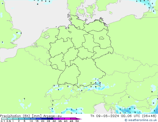 Precipitation (6h) Arpege-eu Th 09.05.2024 06 UTC