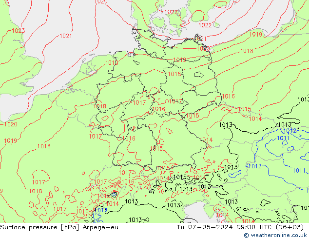 Presión superficial Arpege-eu mar 07.05.2024 09 UTC