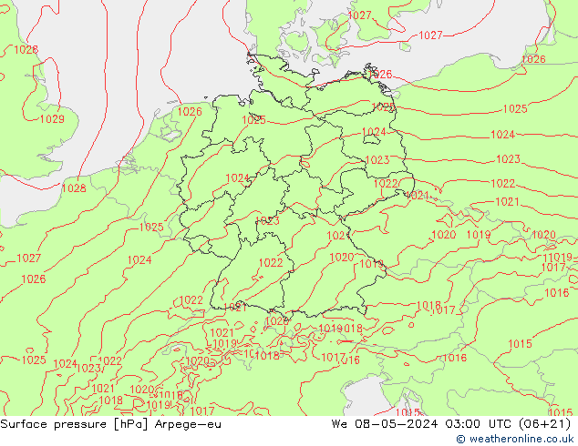 Surface pressure Arpege-eu We 08.05.2024 03 UTC