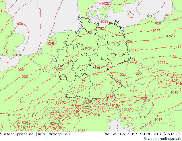 приземное давление Arpege-eu ср 08.05.2024 09 UTC