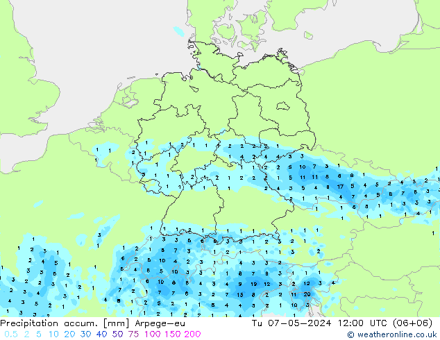 Precipitation accum. Arpege-eu Tu 07.05.2024 12 UTC