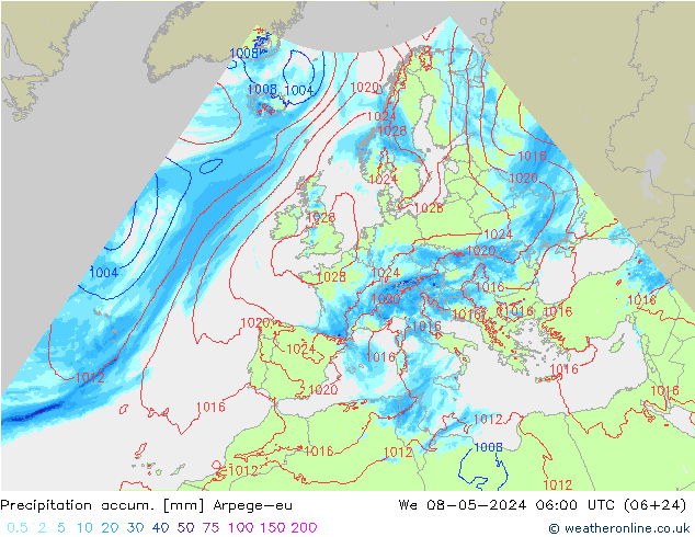 Precipitation accum. Arpege-eu We 08.05.2024 06 UTC