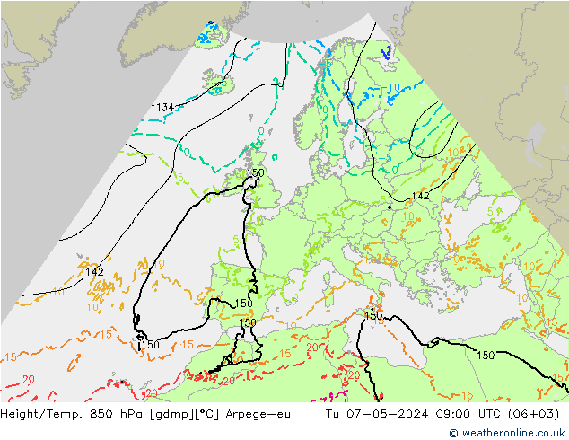 Geop./Temp. 850 hPa Arpege-eu mar 07.05.2024 09 UTC