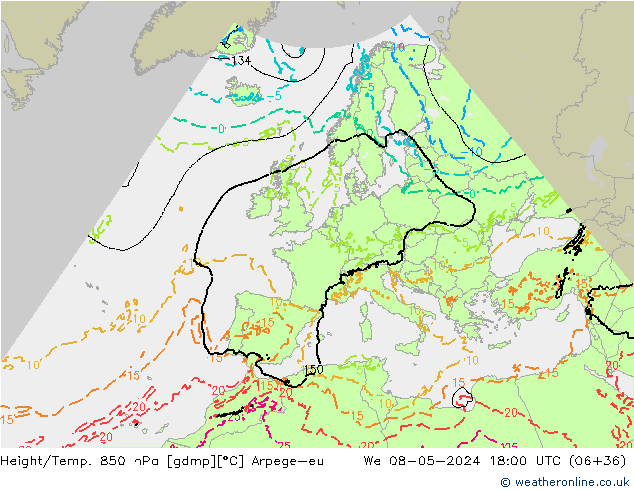 Height/Temp. 850 hPa Arpege-eu St 08.05.2024 18 UTC