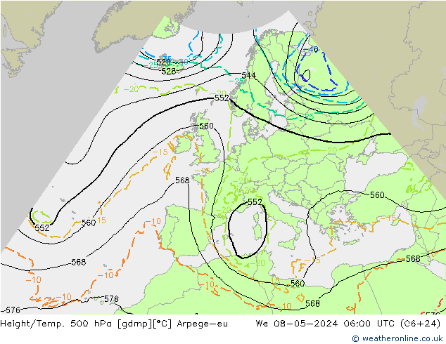 Height/Temp. 500 hPa Arpege-eu śro. 08.05.2024 06 UTC