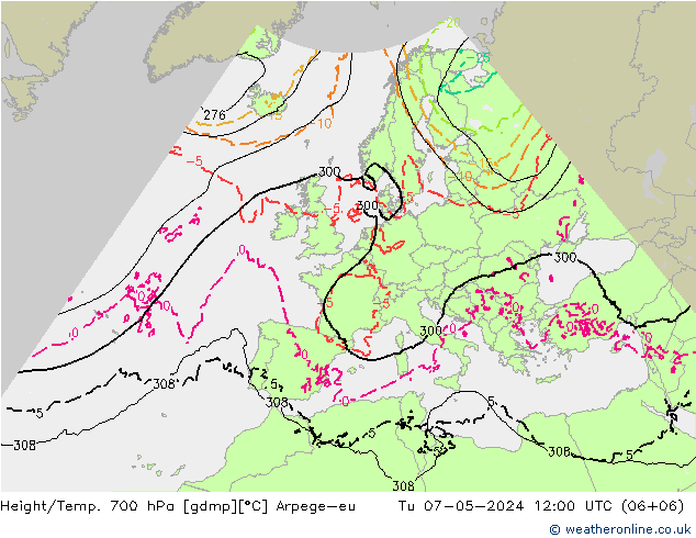 Height/Temp. 700 hPa Arpege-eu  07.05.2024 12 UTC