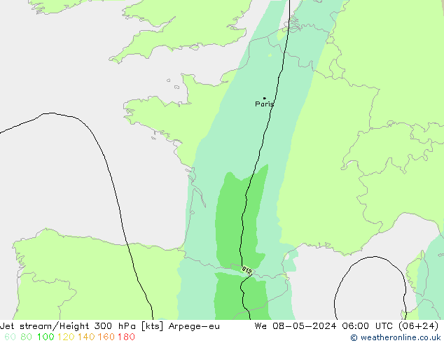 Jet stream Arpege-eu Qua 08.05.2024 06 UTC
