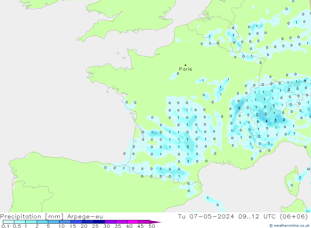 Précipitation Arpege-eu mar 07.05.2024 12 UTC