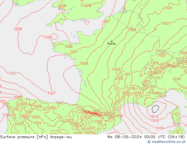 Bodendruck Arpege-eu Mi 08.05.2024 00 UTC