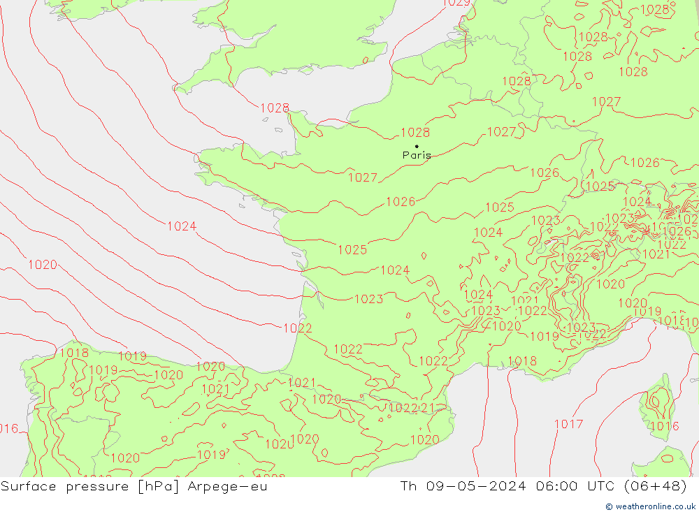 Yer basıncı Arpege-eu Per 09.05.2024 06 UTC