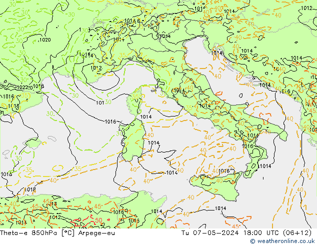 Theta-e 850hPa Arpege-eu mar 07.05.2024 18 UTC