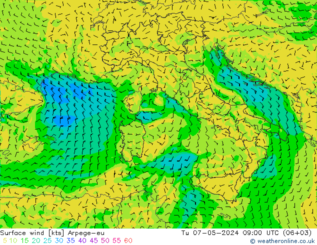 Wind 10 m Arpege-eu di 07.05.2024 09 UTC