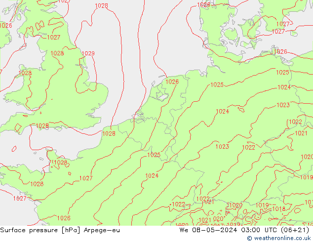 приземное давление Arpege-eu ср 08.05.2024 03 UTC