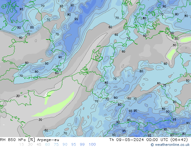 850 hPa Nispi Nem Arpege-eu Per 09.05.2024 00 UTC