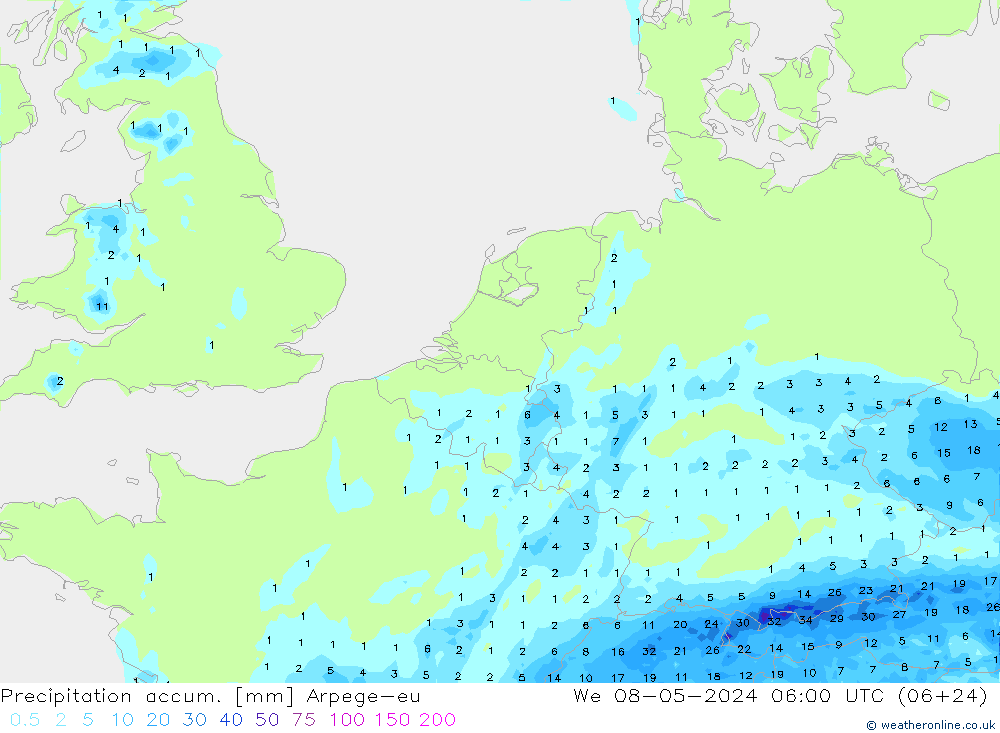 Toplam Yağış Arpege-eu Çar 08.05.2024 06 UTC