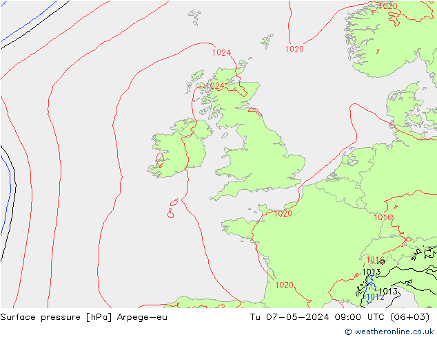 Pressione al suolo Arpege-eu mar 07.05.2024 09 UTC