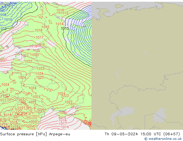 Pressione al suolo Arpege-eu gio 09.05.2024 15 UTC