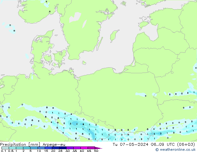 Precipitation Arpege-eu Tu 07.05.2024 09 UTC