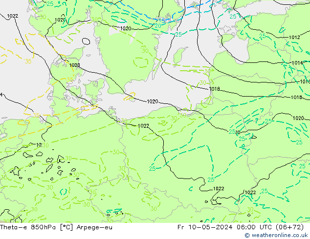 Theta-e 850hPa Arpege-eu  10.05.2024 06 UTC