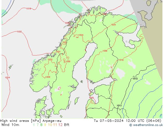 yüksek rüzgarlı alanlar Arpege-eu Sa 07.05.2024 12 UTC