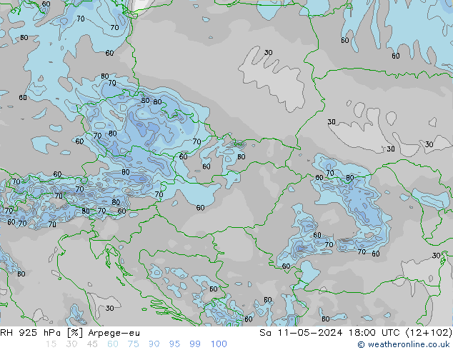 RH 925 hPa Arpege-eu Sa 11.05.2024 18 UTC