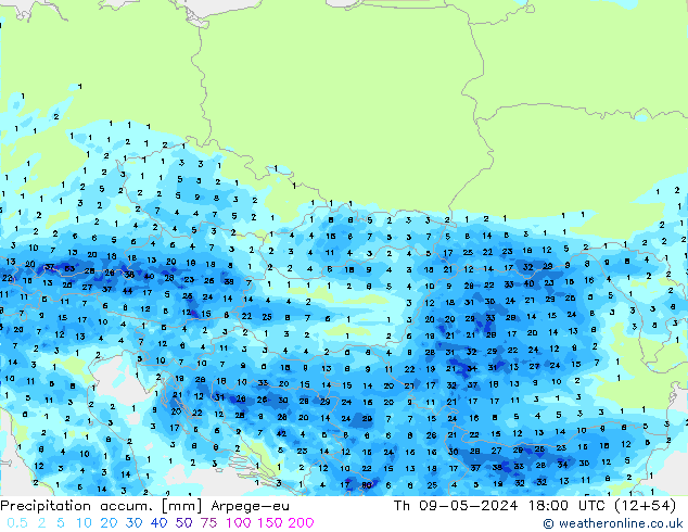 Precipitation accum. Arpege-eu Th 09.05.2024 18 UTC