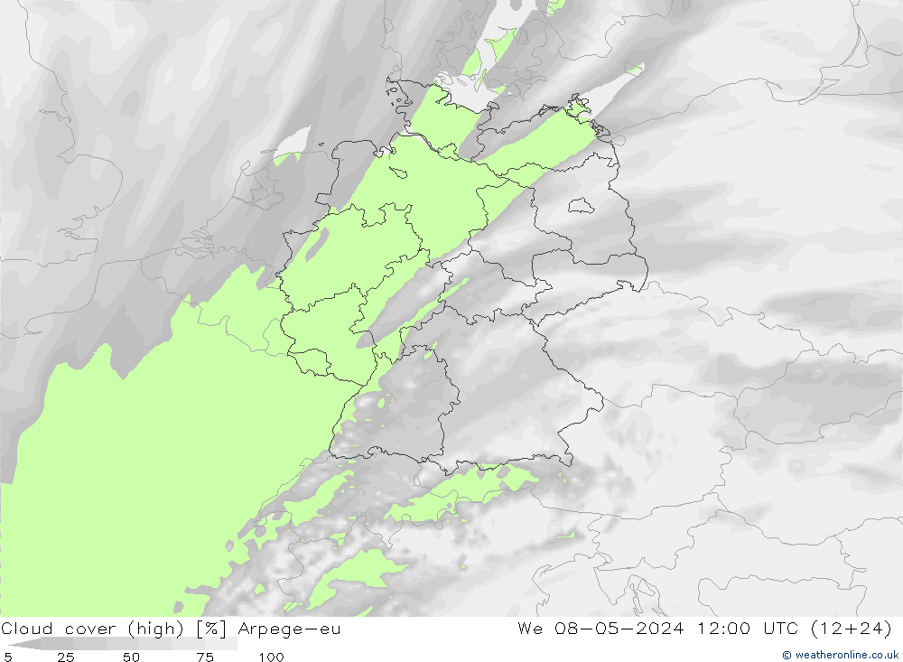 zachmurzenie (wysokie) Arpege-eu śro. 08.05.2024 12 UTC