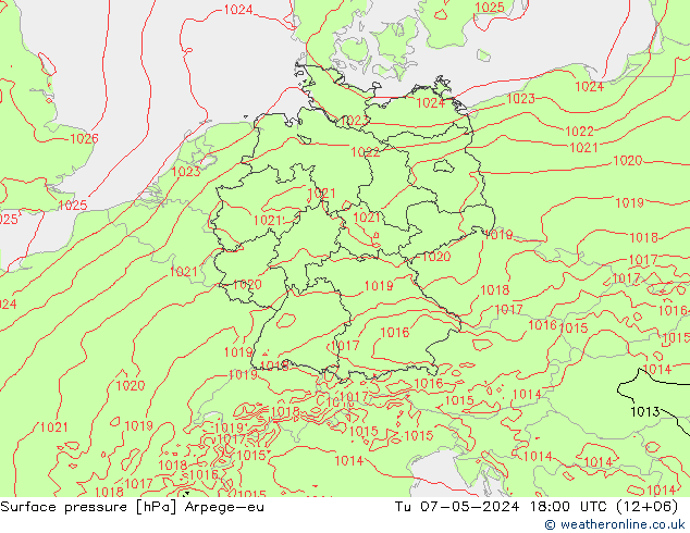 Presión superficial Arpege-eu mar 07.05.2024 18 UTC