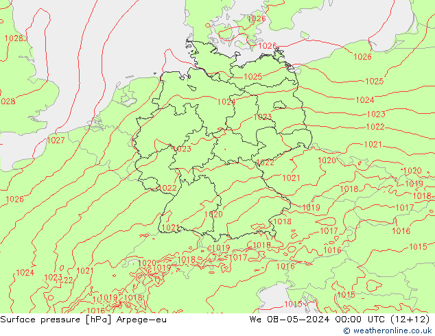 Bodendruck Arpege-eu Mi 08.05.2024 00 UTC