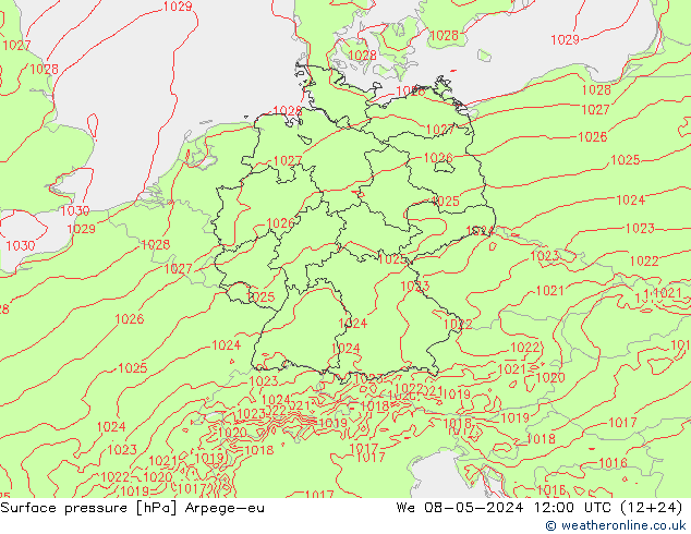 地面气压 Arpege-eu 星期三 08.05.2024 12 UTC