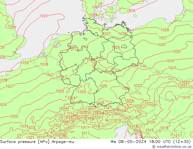 Luchtdruk (Grond) Arpege-eu wo 08.05.2024 18 UTC