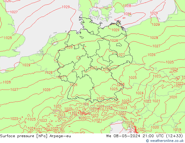 pression de l'air Arpege-eu mer 08.05.2024 21 UTC