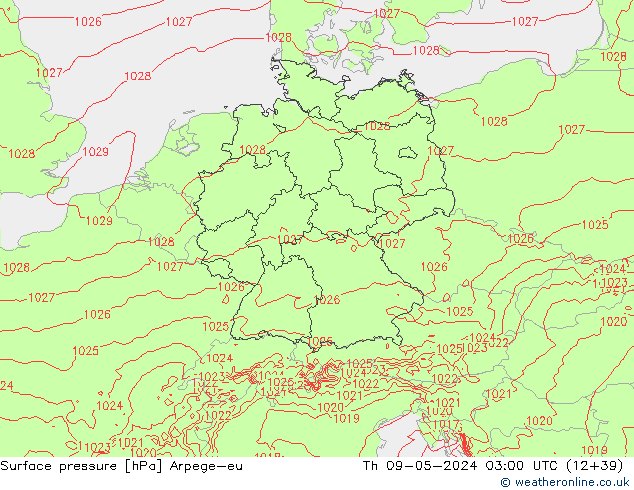 Surface pressure Arpege-eu Th 09.05.2024 03 UTC
