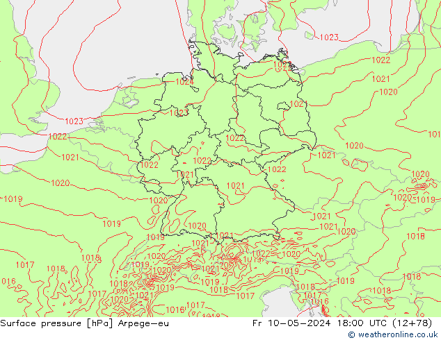 Pressione al suolo Arpege-eu ven 10.05.2024 18 UTC