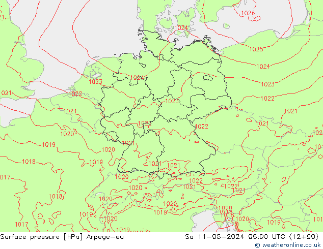 Pressione al suolo Arpege-eu sab 11.05.2024 06 UTC