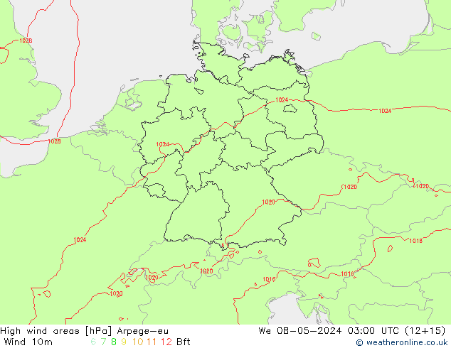 High wind areas Arpege-eu Qua 08.05.2024 03 UTC