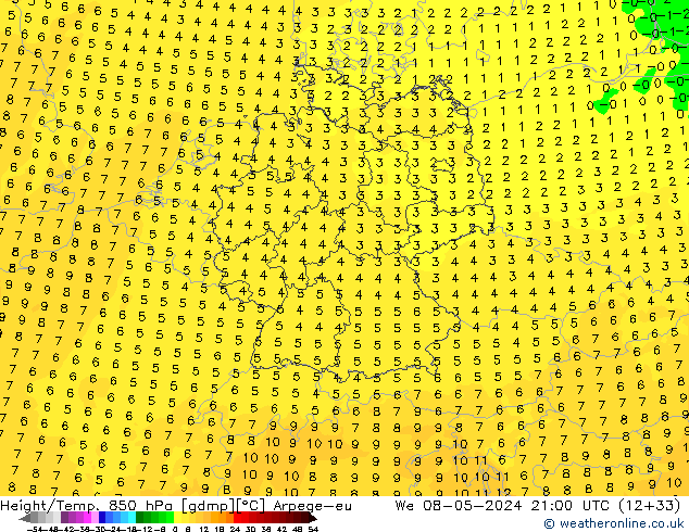 Height/Temp. 850 hPa Arpege-eu We 08.05.2024 21 UTC