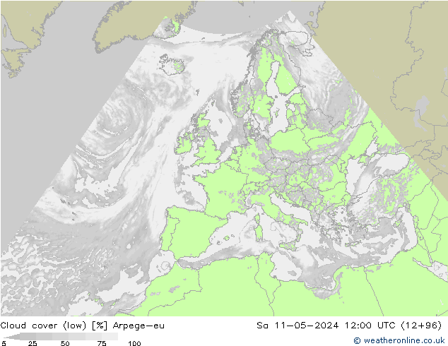 Cloud cover (low) Arpege-eu Sa 11.05.2024 12 UTC