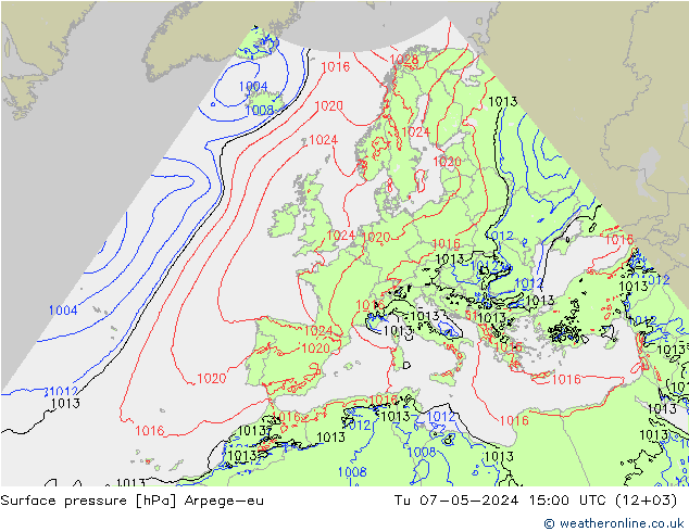 Atmosférický tlak Arpege-eu Út 07.05.2024 15 UTC