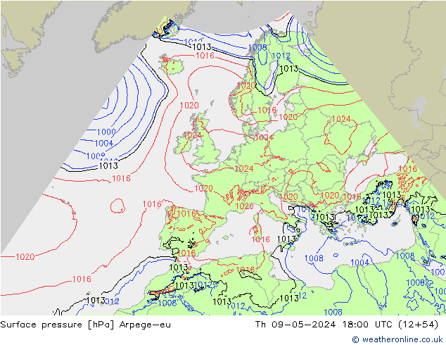Bodendruck Arpege-eu Do 09.05.2024 18 UTC
