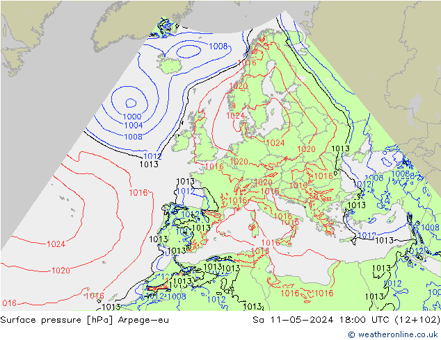 Pressione al suolo Arpege-eu sab 11.05.2024 18 UTC
